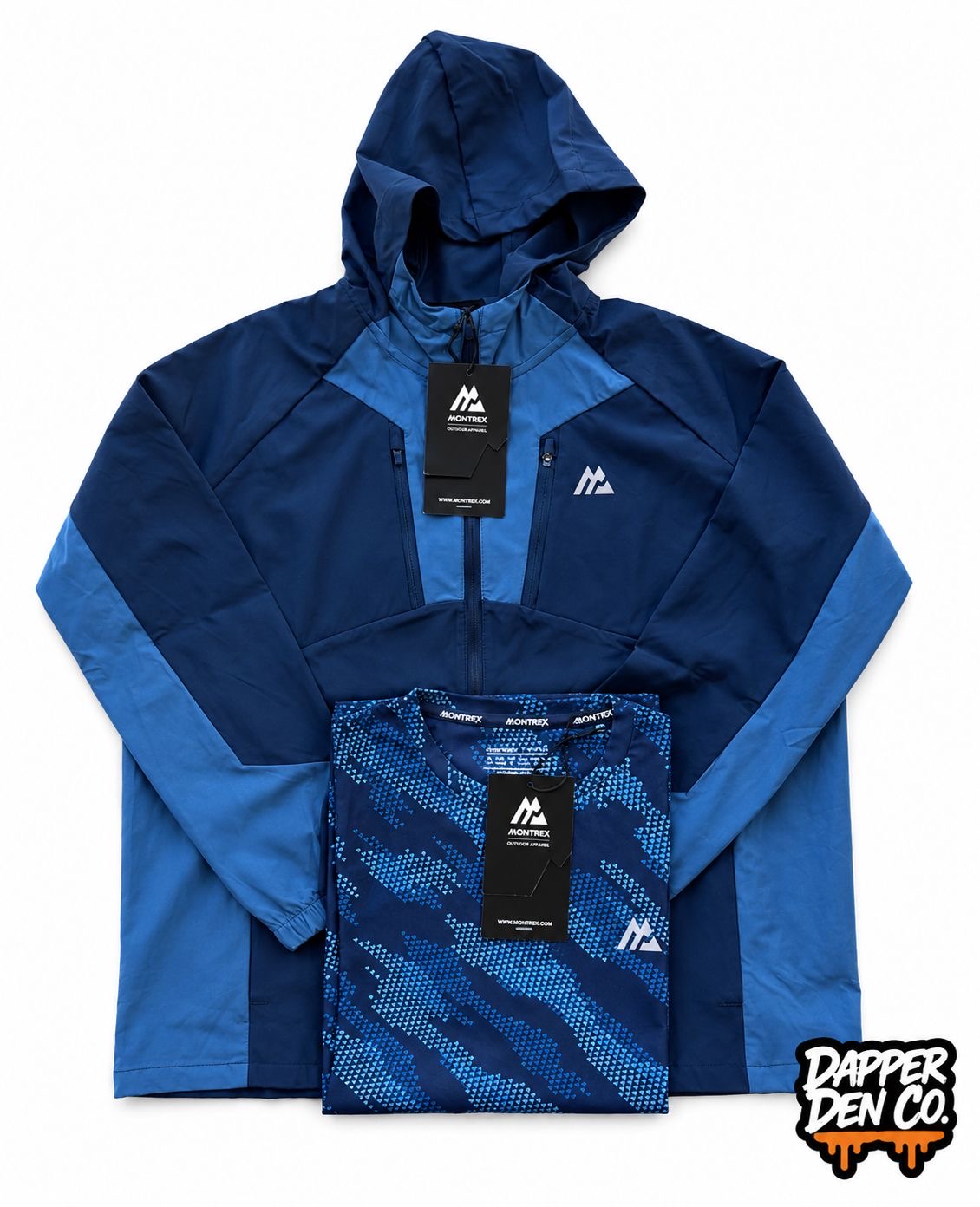Montirex Men's 2pc Hooded Full Zip Track Jacket & T-Shirt Pockets Blue XL