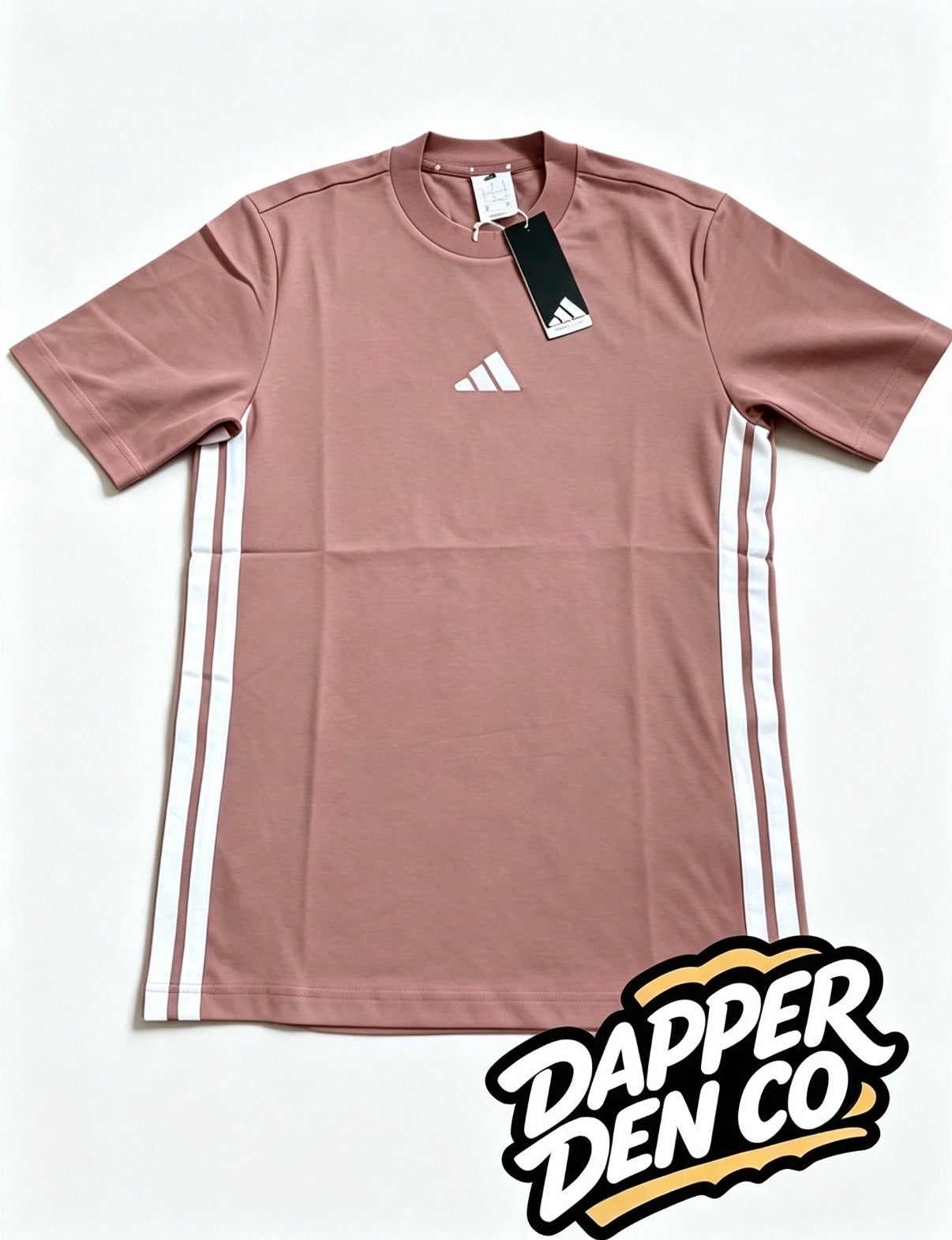 adidas Essentials Men's Pink Cotton 3-Stripes Crew T-Shirt Size S JE6395