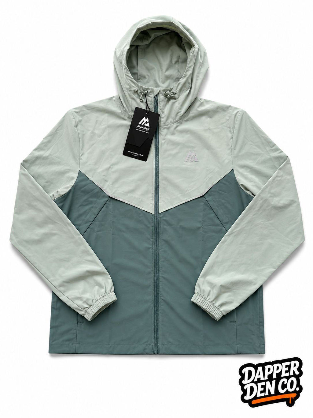 Montirex Men's Swift Hooded Full Zip Windbreaker Jacket Grey/Green Size Small