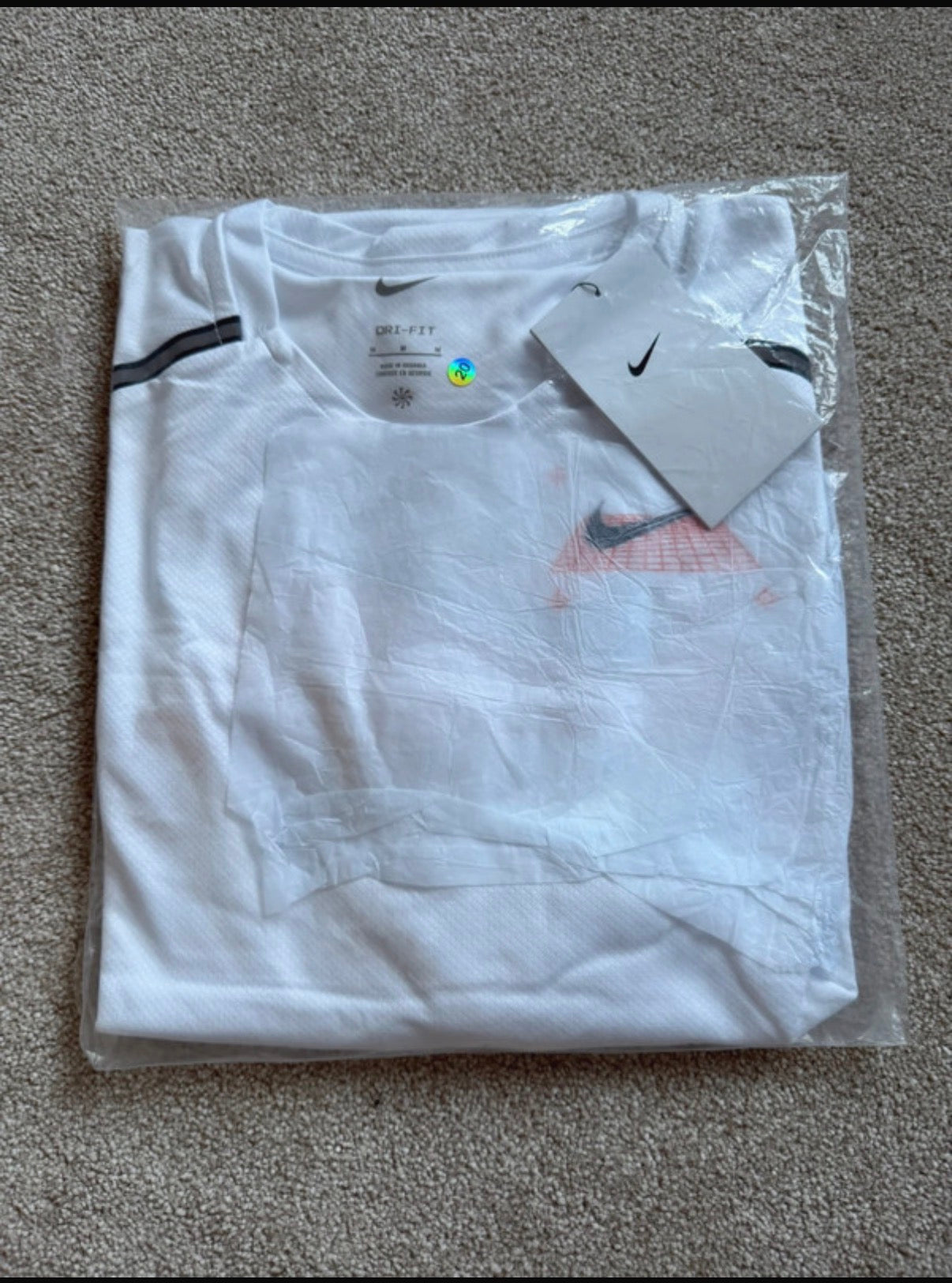 Nike Dri-FIT Men's White Polyester Graphic Logo Crew Neck T-Shirt Size S Miler