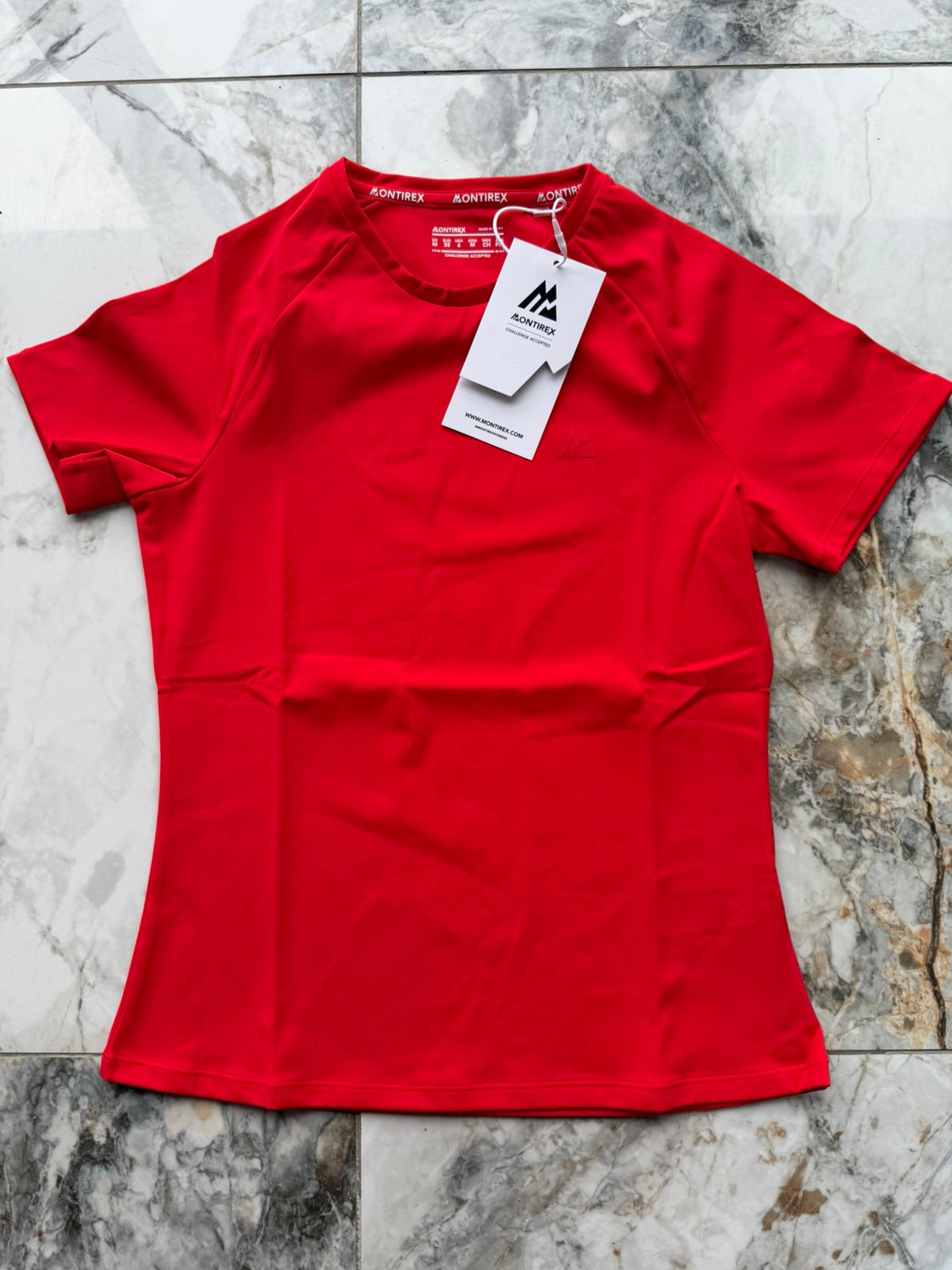Montirex womens Red Logo Crew Neck Raglan Sleeve Activewear T-Shirt Size M