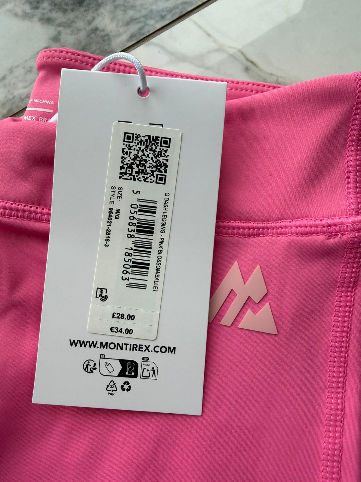 Montirex Girls Pink Colourblock Ankle Leggings Stretch Gym Training Size M