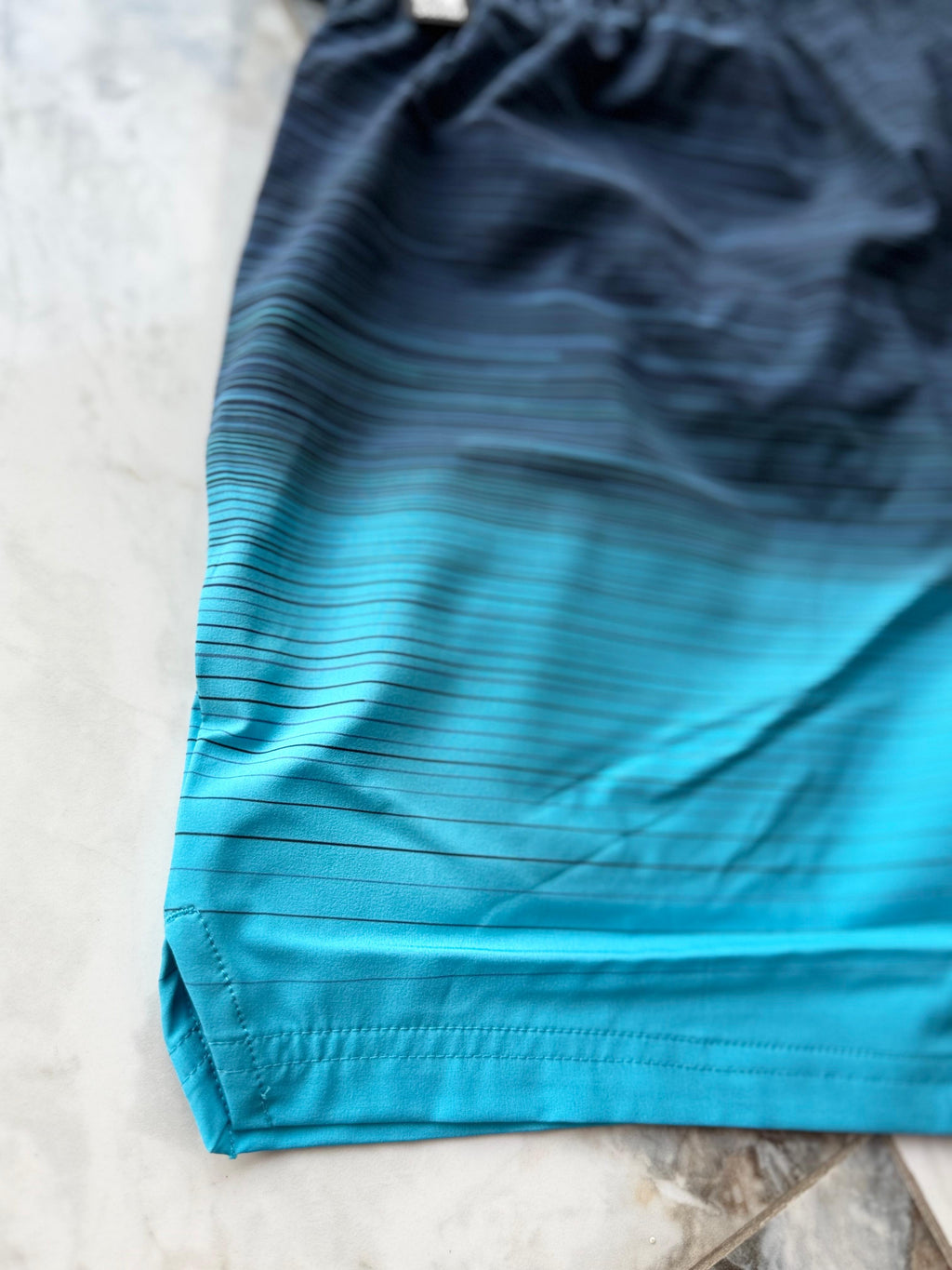 Montirex Men's Swim Shorts S Blue/Aqua Striped Gradient Elastic Waist Mesh Lined