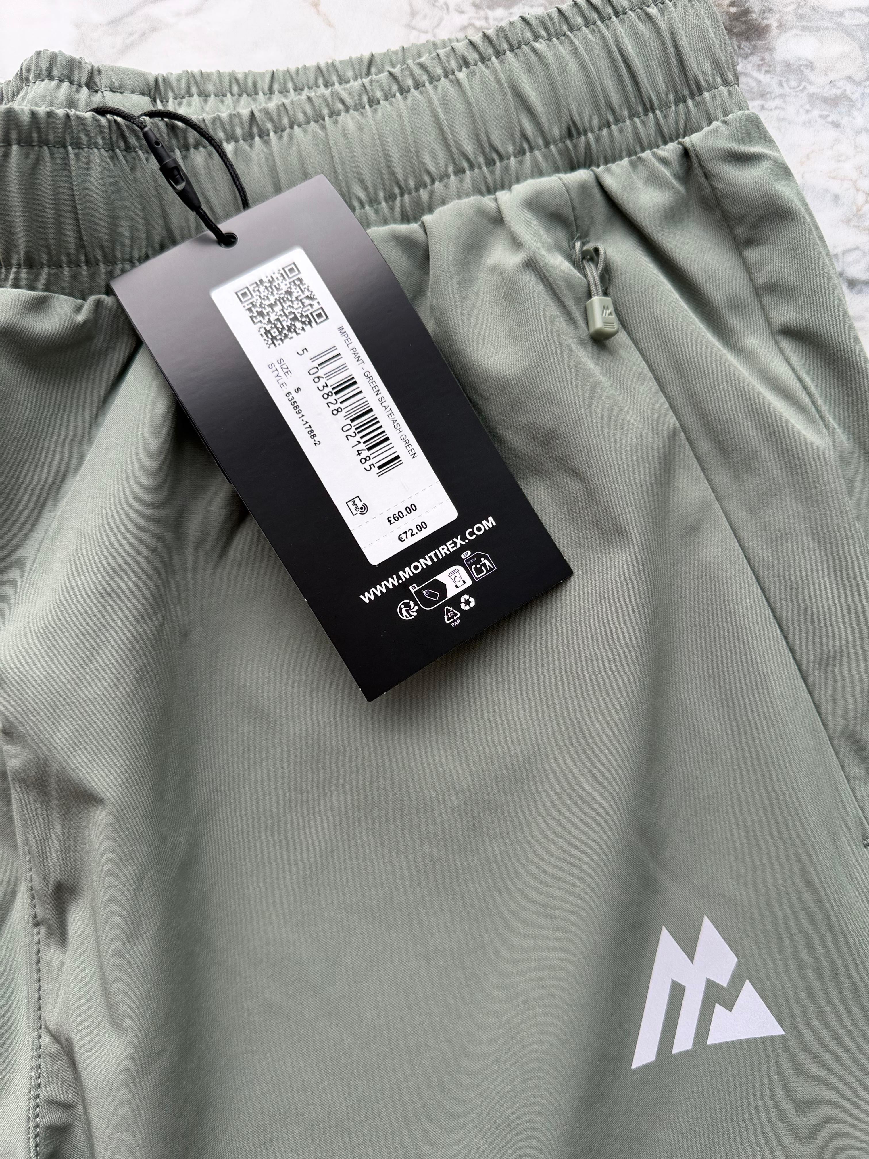 Montirex Trail Pant Men's Green Jogger Trousers Zip Pockets Drawstring Size S