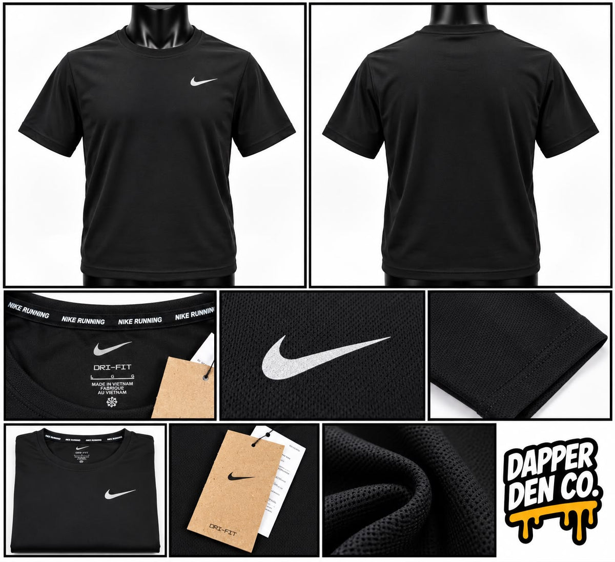 Nike Running Dri-FIT Men's Black Polyester Miler Crew Neck T-Shirt Size L