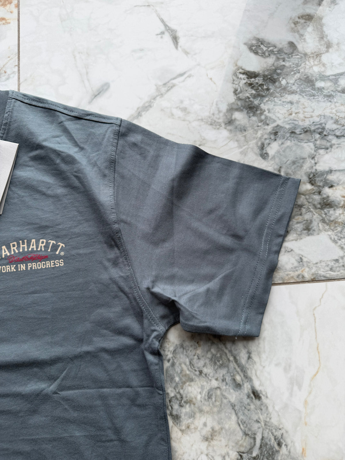 Carhartt WIP Men’s Grey Logo Graphic Print Crew Neck Cotton T-Shirt M