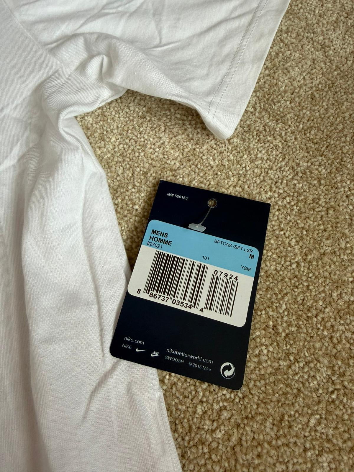 Nike Men’s White Solid Logo Crew Neck Short Sleeve Regular Fit T-Shirt M DRI-FIT