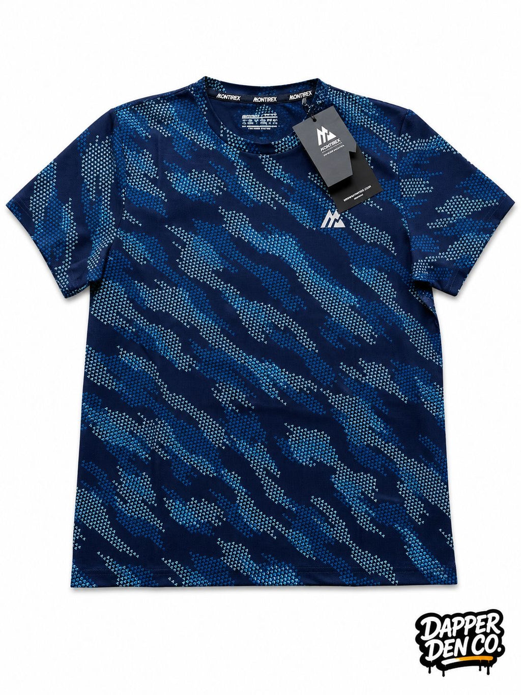 Montirex Teens Navy Blue Polyester Geometric Breathable Logo Crew T-Shirt L