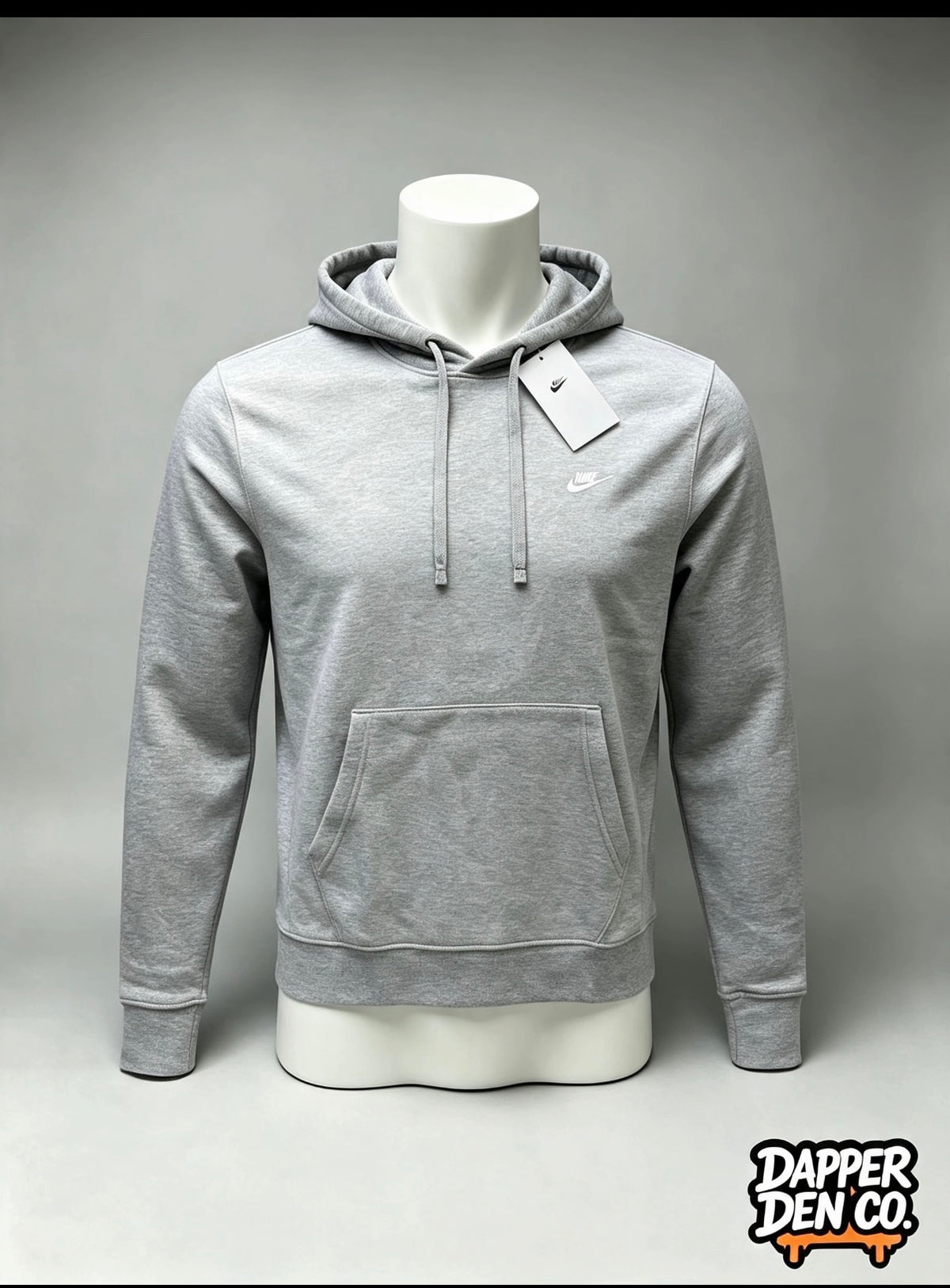 Nike Men's Grey Pullover Fleece Hooded Hoodie Logo Pockets Size Large