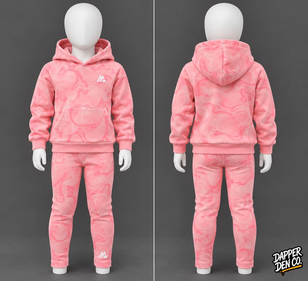 Montirex Girls Pink Marbled Fleece Tracksuit Set Hoodie & Trousers 5-6Y