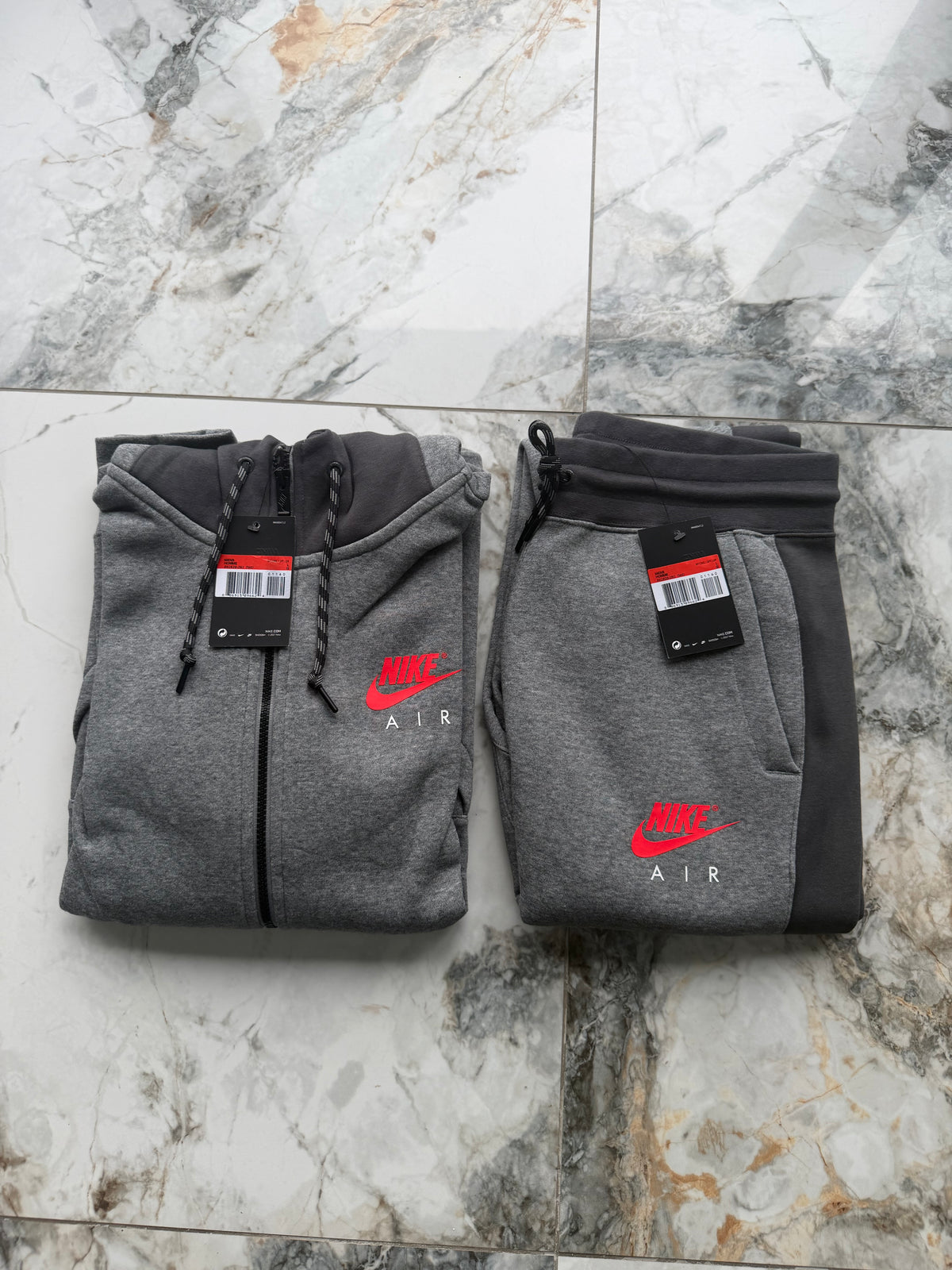 Nike Air Men's Full Zip Hooded Hoodie, Trousers &  Side Bag Tracksuit Set Grey L