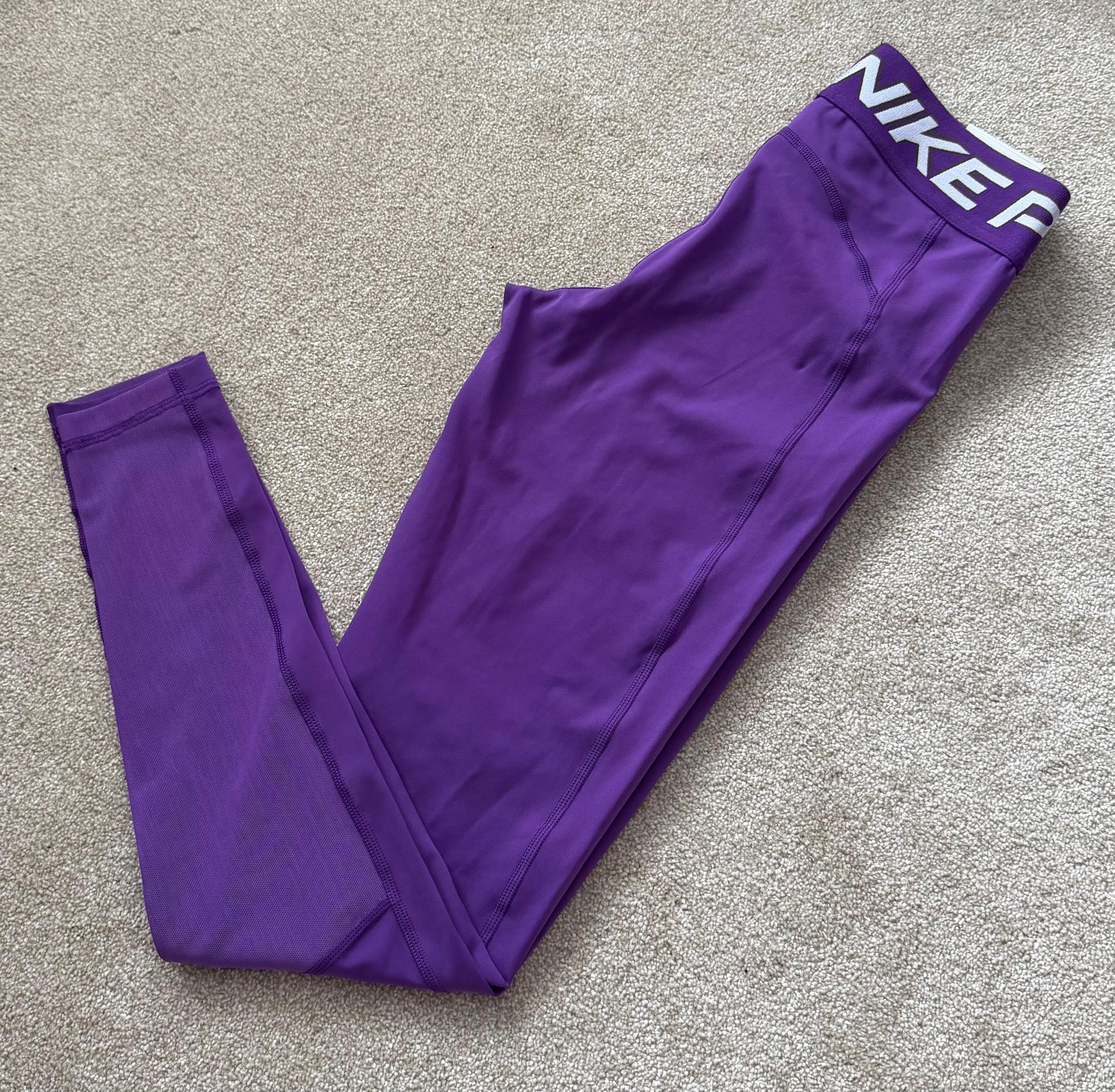 Nike Pro Dri-FIT Women's black Crop long sleeve top & Mid purple Leggings  XS