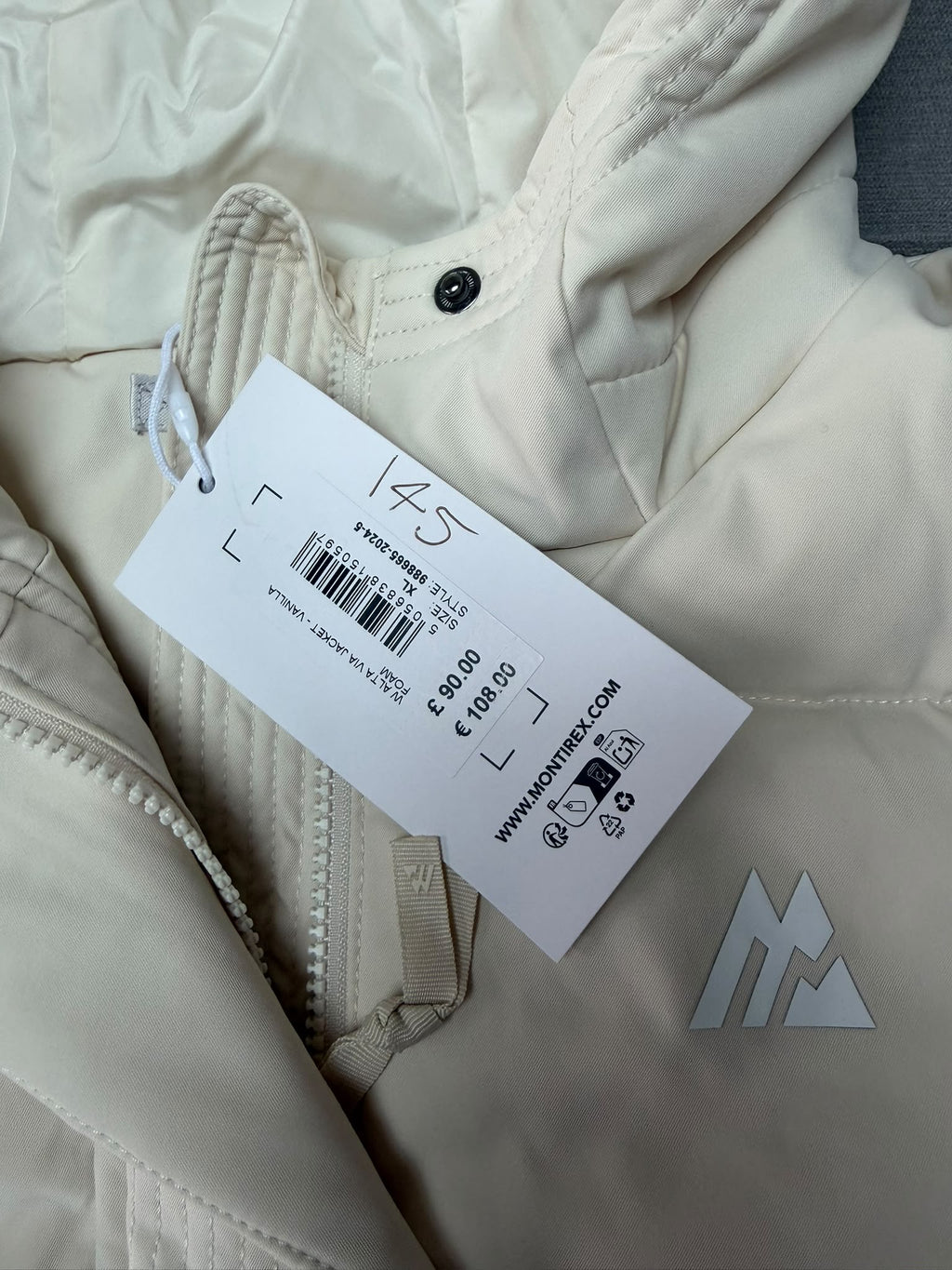 Montirex ALTA  IV Womens Hooded Full Zip Puffer Jacket Beige Size XL
