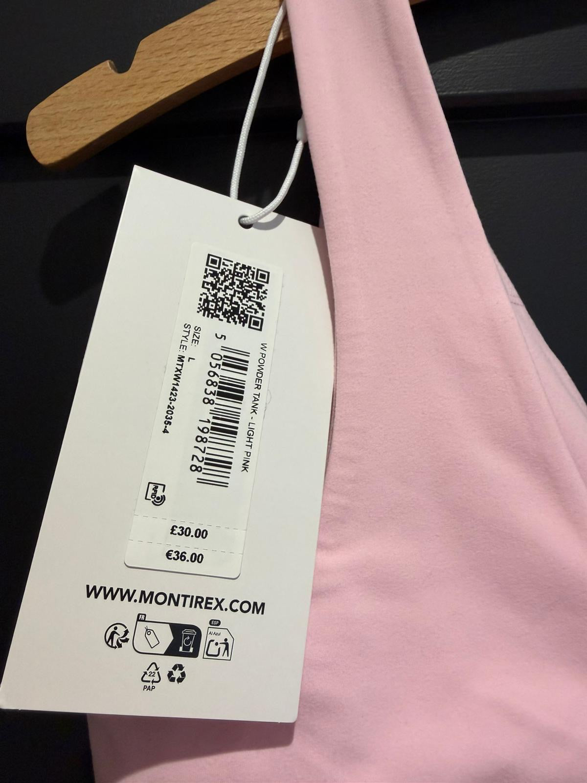 Montirex Womens powder tank light pink size Large brand new with tags