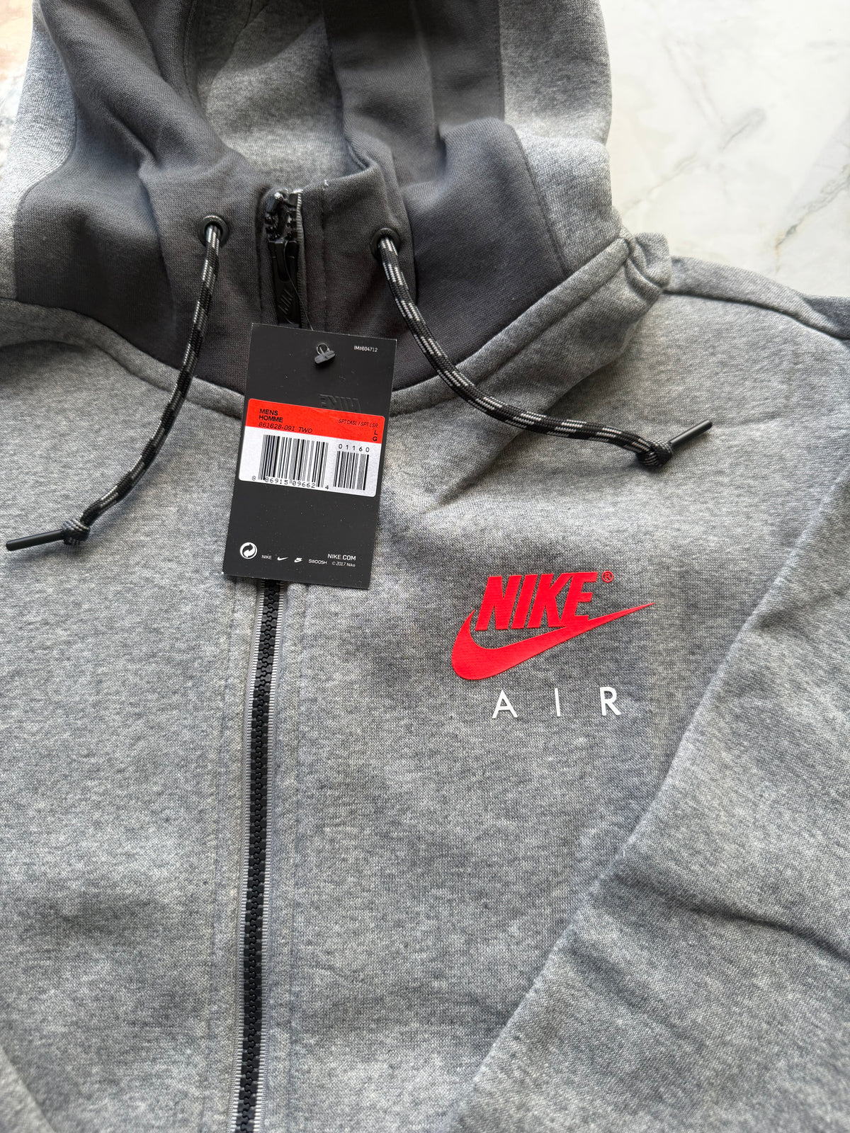 Nike Air Men's Full Zip Hooded Hoodie, Trousers &  Side Bag Tracksuit Set Grey L
