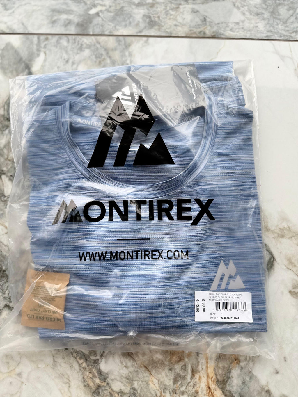 Montirex Trail 2.0 Men's Blue Polyester Logo Crew Neck T-Shirt Size L