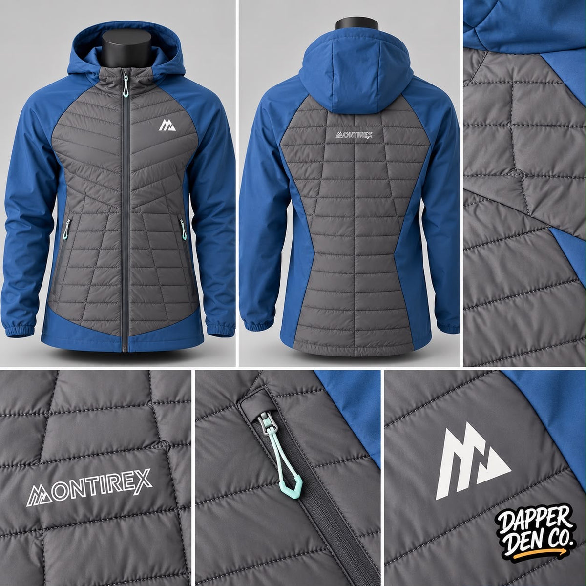 Montirex Men's Blue/Grey Hooded Full Zip Jacket Zipped Pockets Size Small
