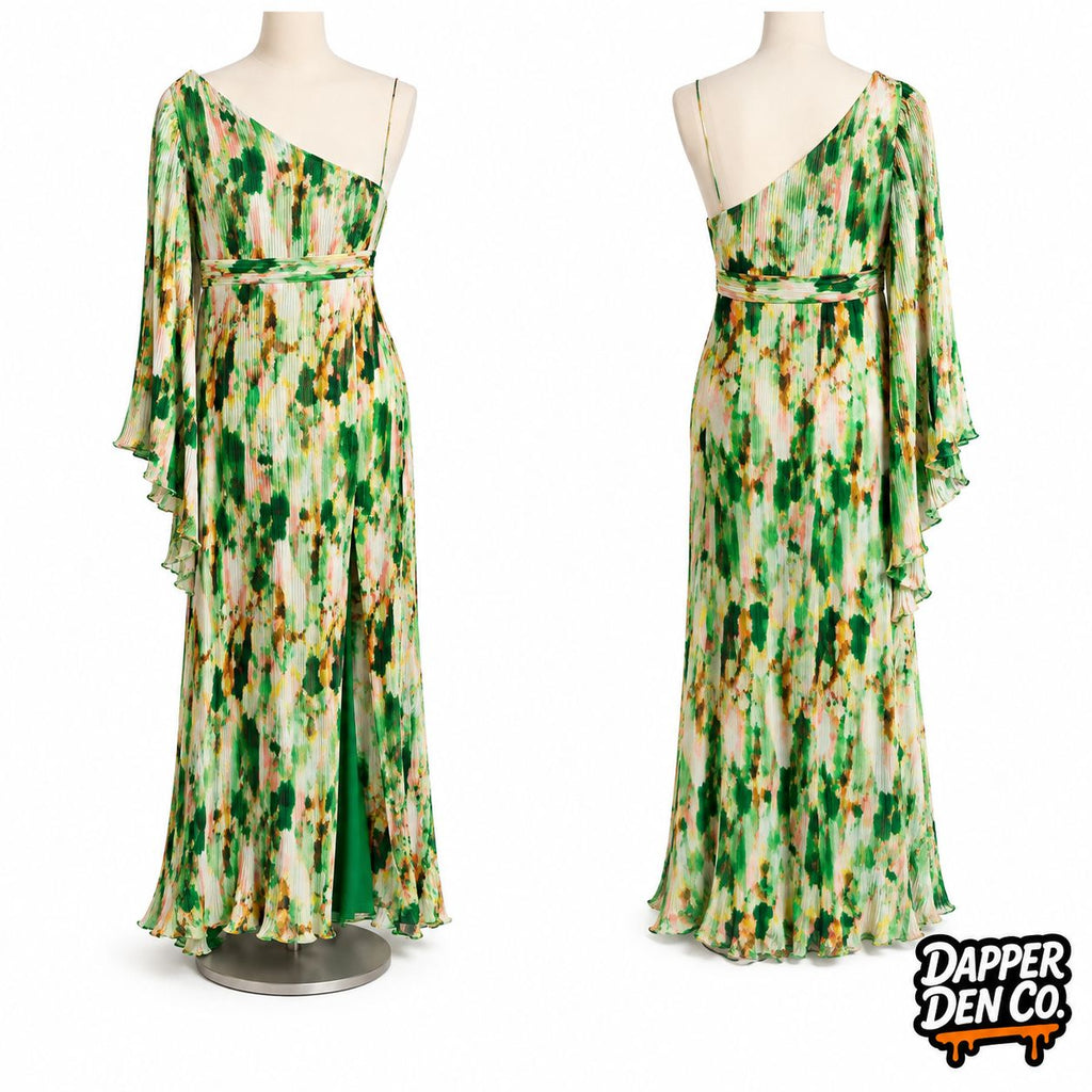 Boohoo Green Floral Pleated Maxi Dress size 10