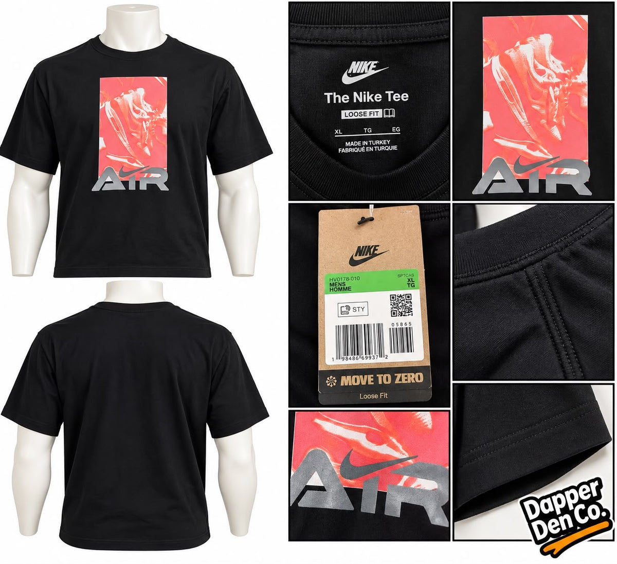 Nike Men’s Black AIR Graphic Print Logo Crew Neck Short Sleeve T-Shirt XL