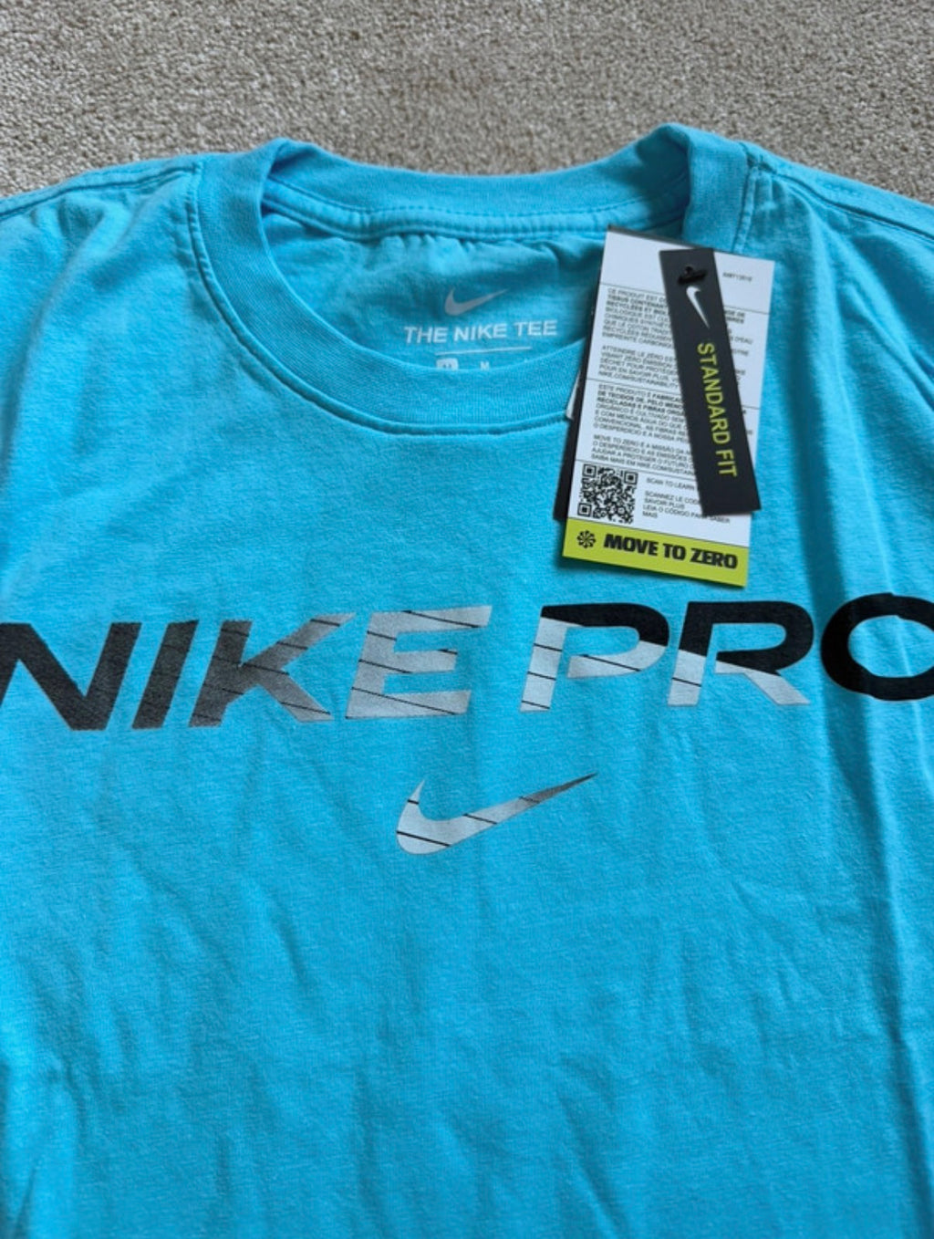 Nike Pro Dri-FIT Men's Blue Cotton Logo Crew Neck T-Shirt Size M