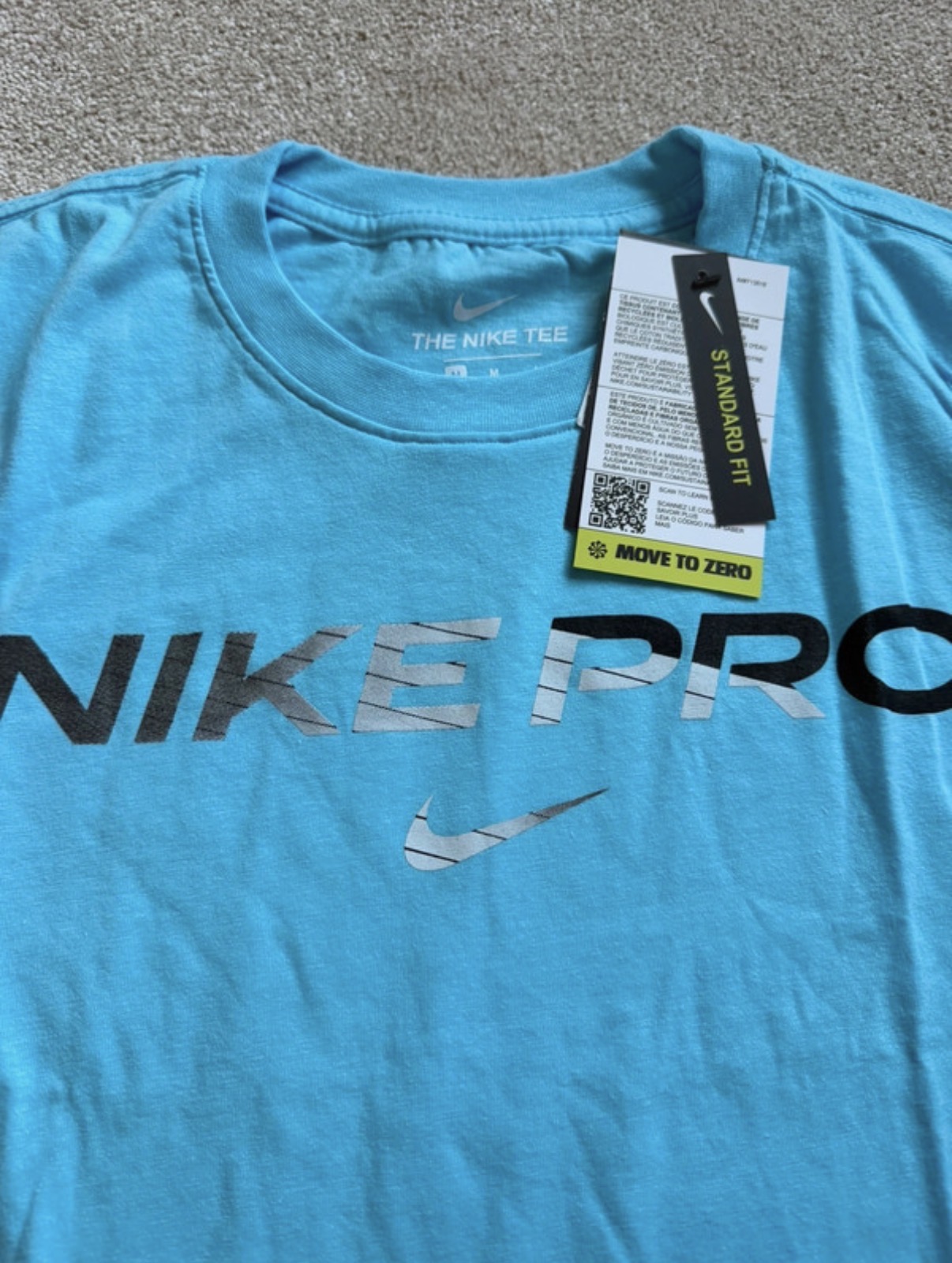 Nike Pro Dri-FIT Men's Blue Cotton Logo Crew Neck T-Shirt Size M