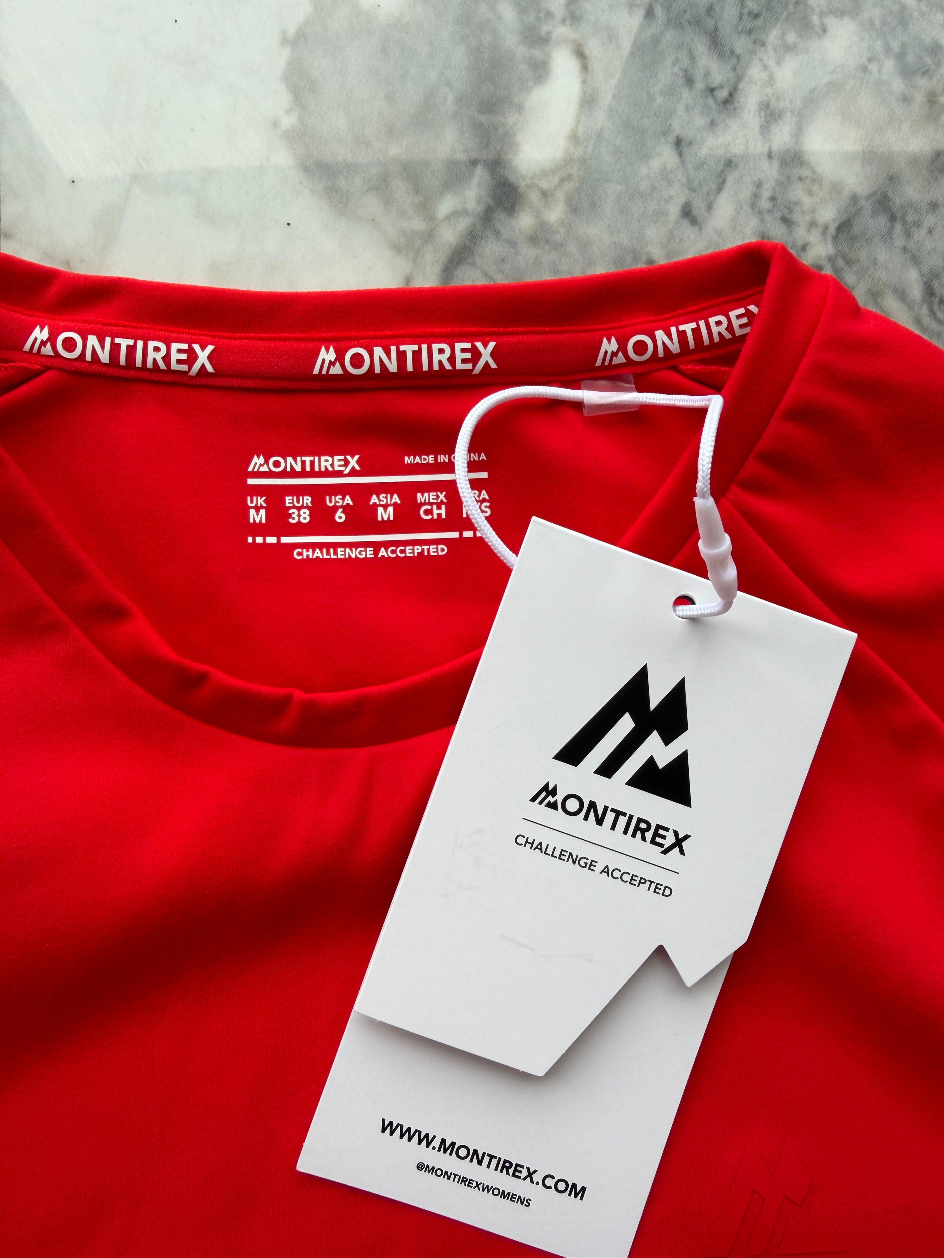 Montirex womens Red Logo Crew Neck Raglan Sleeve Activewear T-Shirt Size M