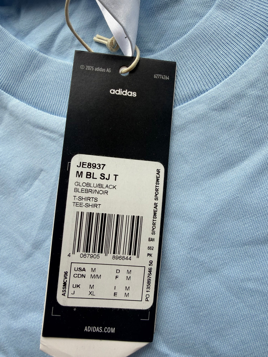 adidas Men’s Blue/Black Logo Crew Neck Short Sleeve T-Shirt M JE8937