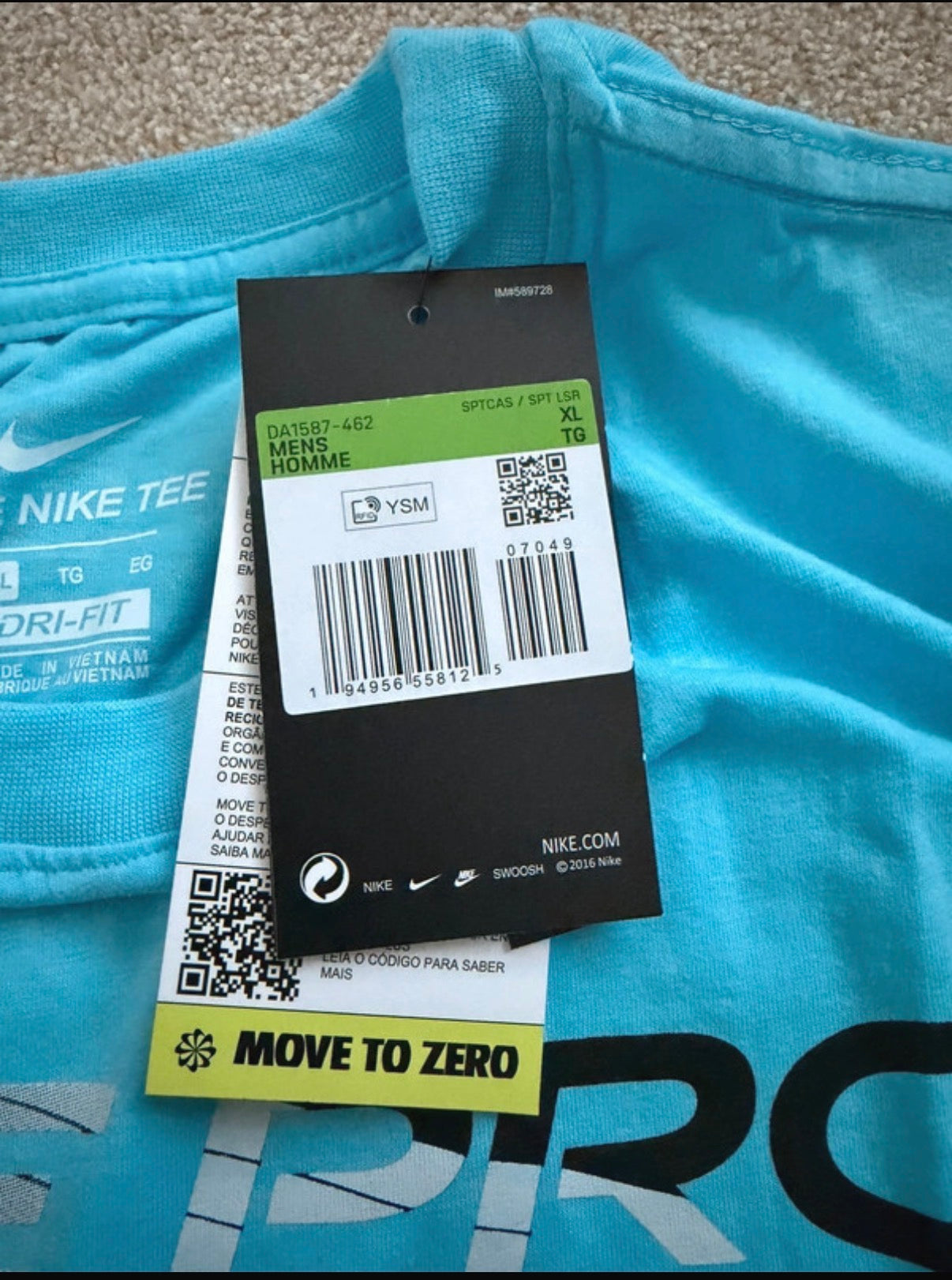 Nike Pro Dri-FIT Men's Blue Polyester Logo Crew Neck T-Shirt Size XL DA1587