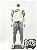 Nike Logo Men's 2pc T-Shirt & Joggers Set Pockets cargo Drawstring Grey/White M