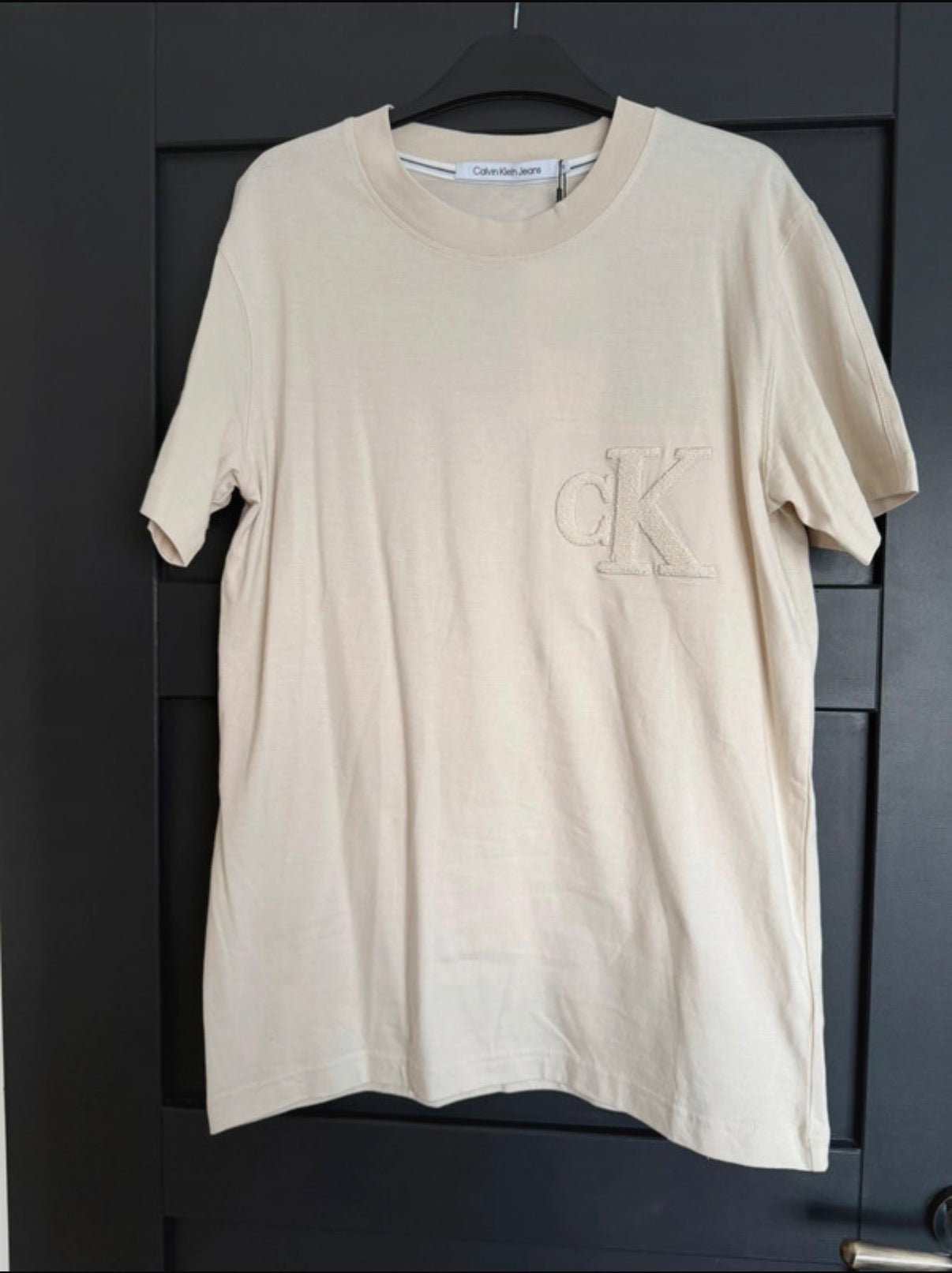 Calvin Klein Jeans Men’s Beige Logo Crew Neck Short Sleeve T-Shirt Size M
