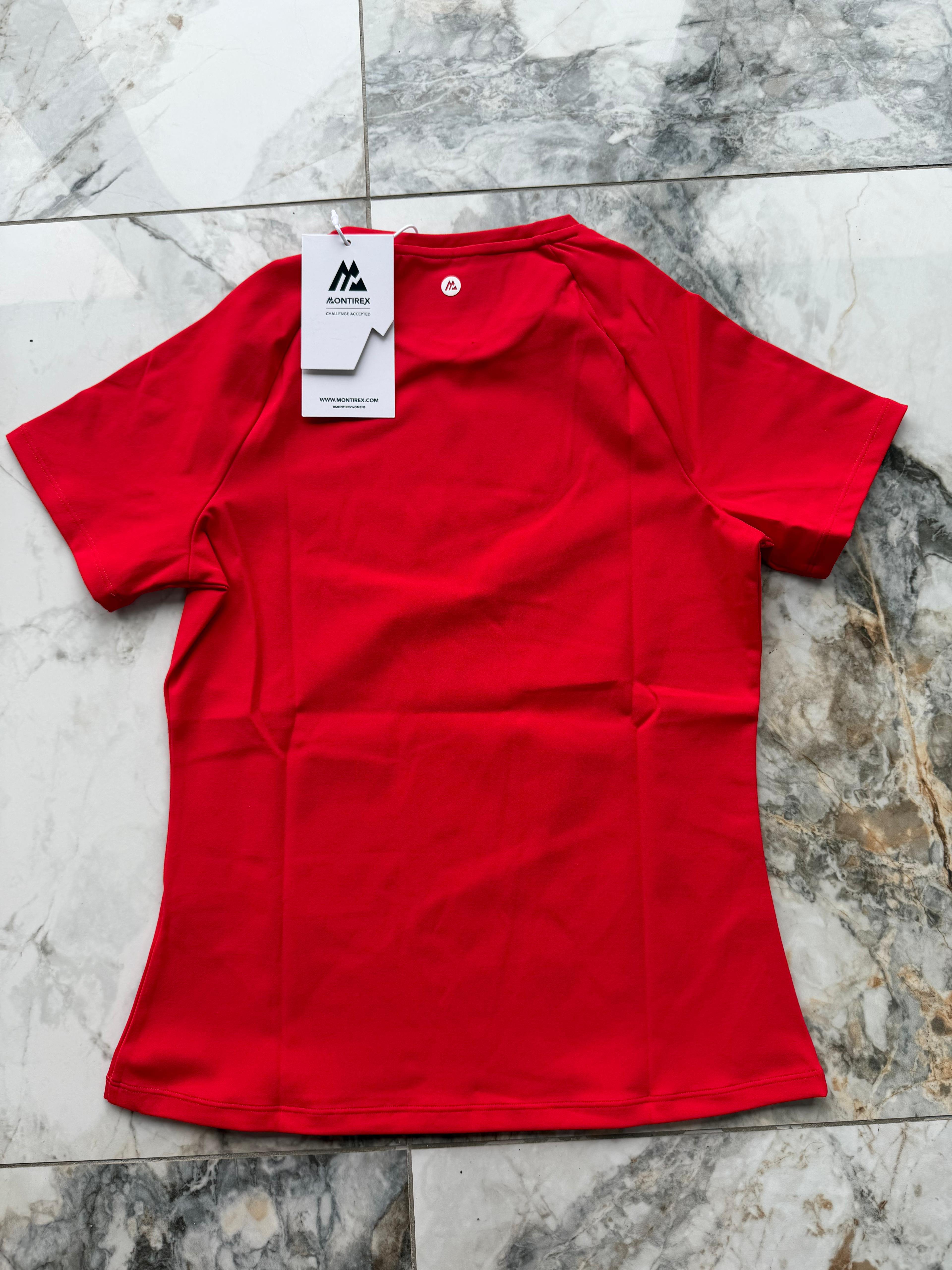 Montirex womens Red Logo Crew Neck Raglan Sleeve Activewear T-Shirt Size M