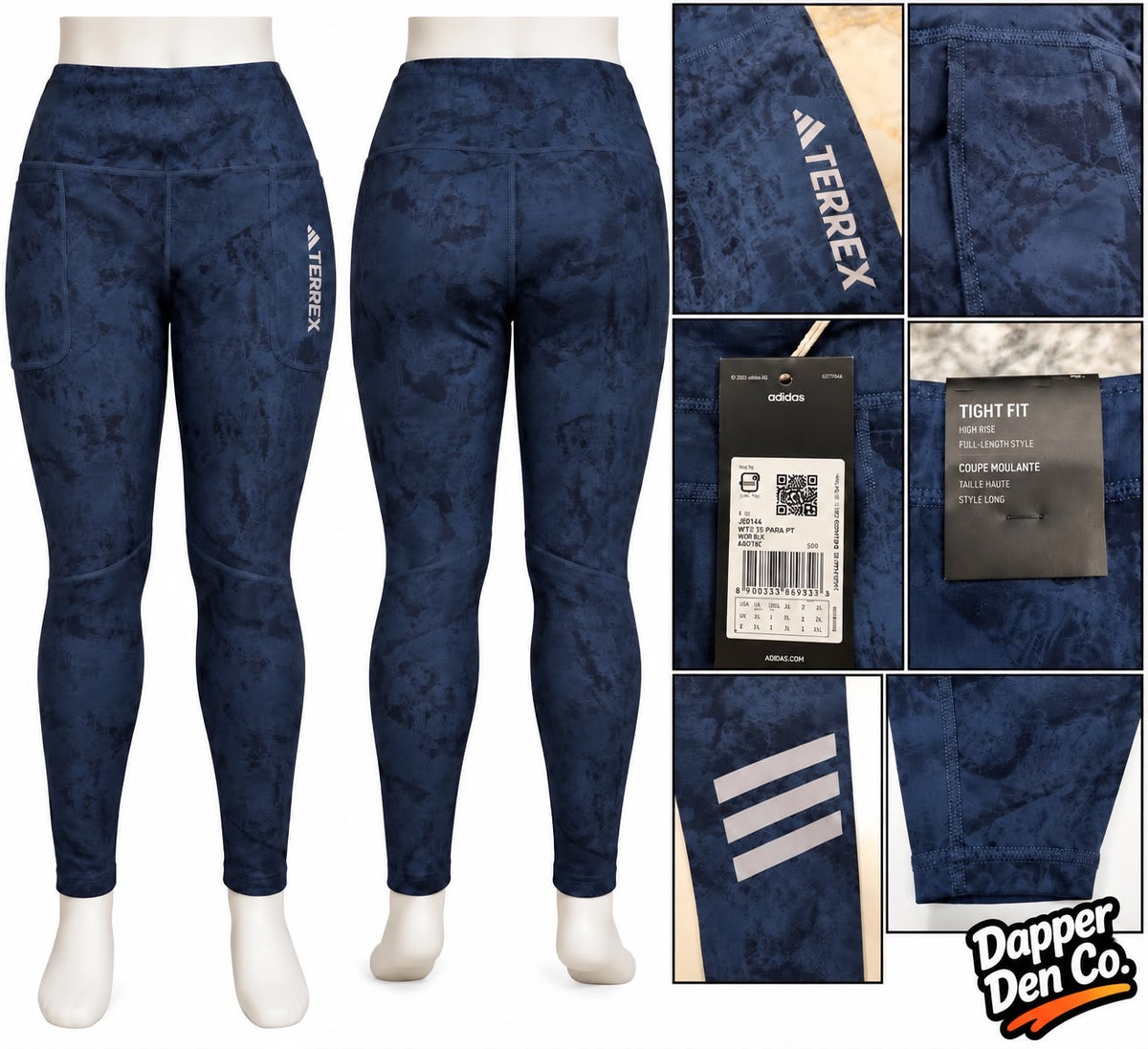 adidas Terrex Blue Slim Fit High Rise Full Length Leggings Pockets Large UK20