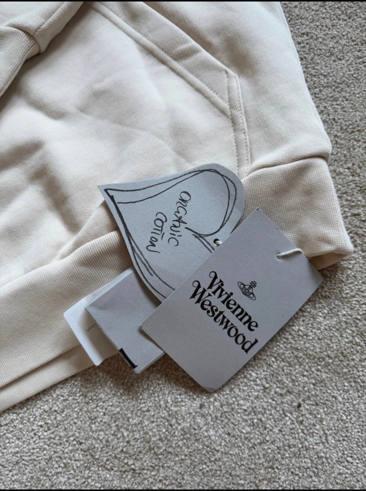 Vivienne Westwood Men's Cream Pullover Fleece Hoodie Orb Logo Pockets Size M