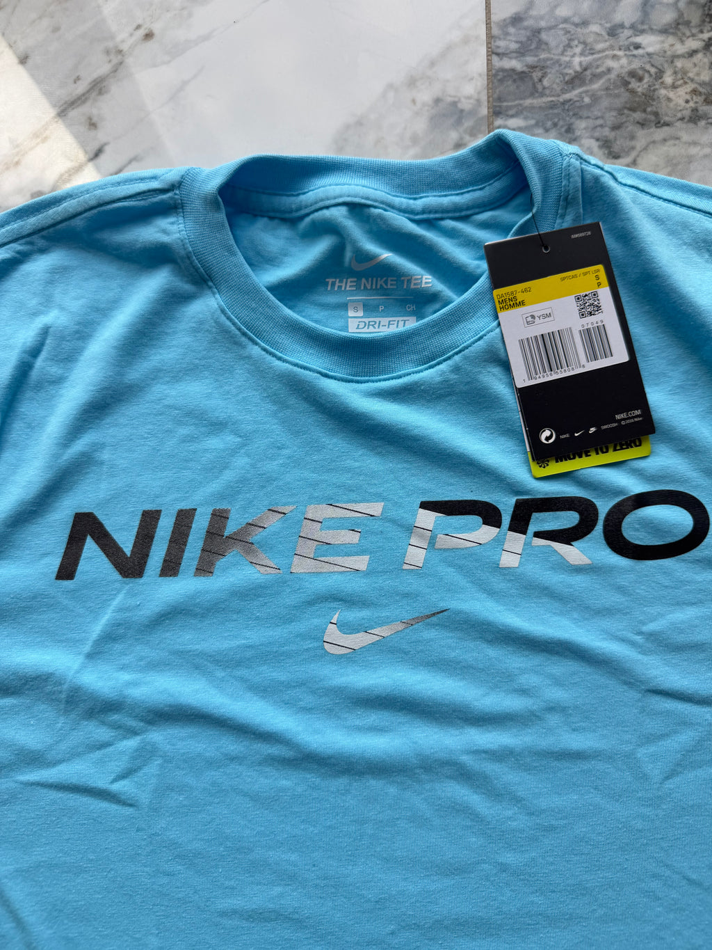 Nike Pro Dri-FIT Men's Blue Logo Crew Neck Short Sleeve T-Shirt Size S