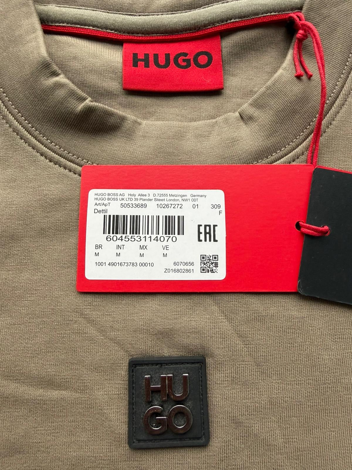 HUGO Men's Beige Crew Neck Pullover Logo Sweatshirt Size Medium 50533689