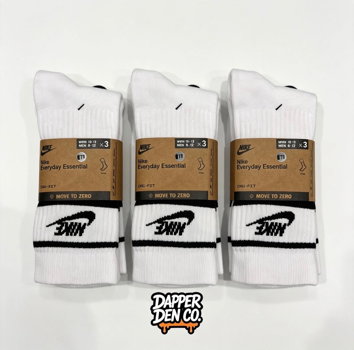 Nike Everyday Essential Dri-FIT Crew  Socks White/Black  L 3-Pack 9 pairs 8-12