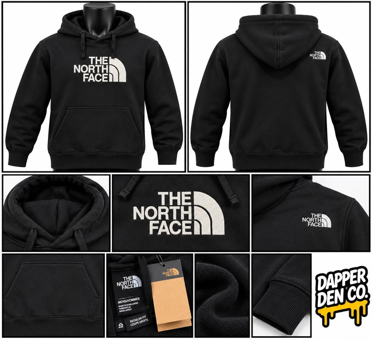 The North Face Men's Black Pullover Fleece Hooded Hoodie Logo Pockets Size M