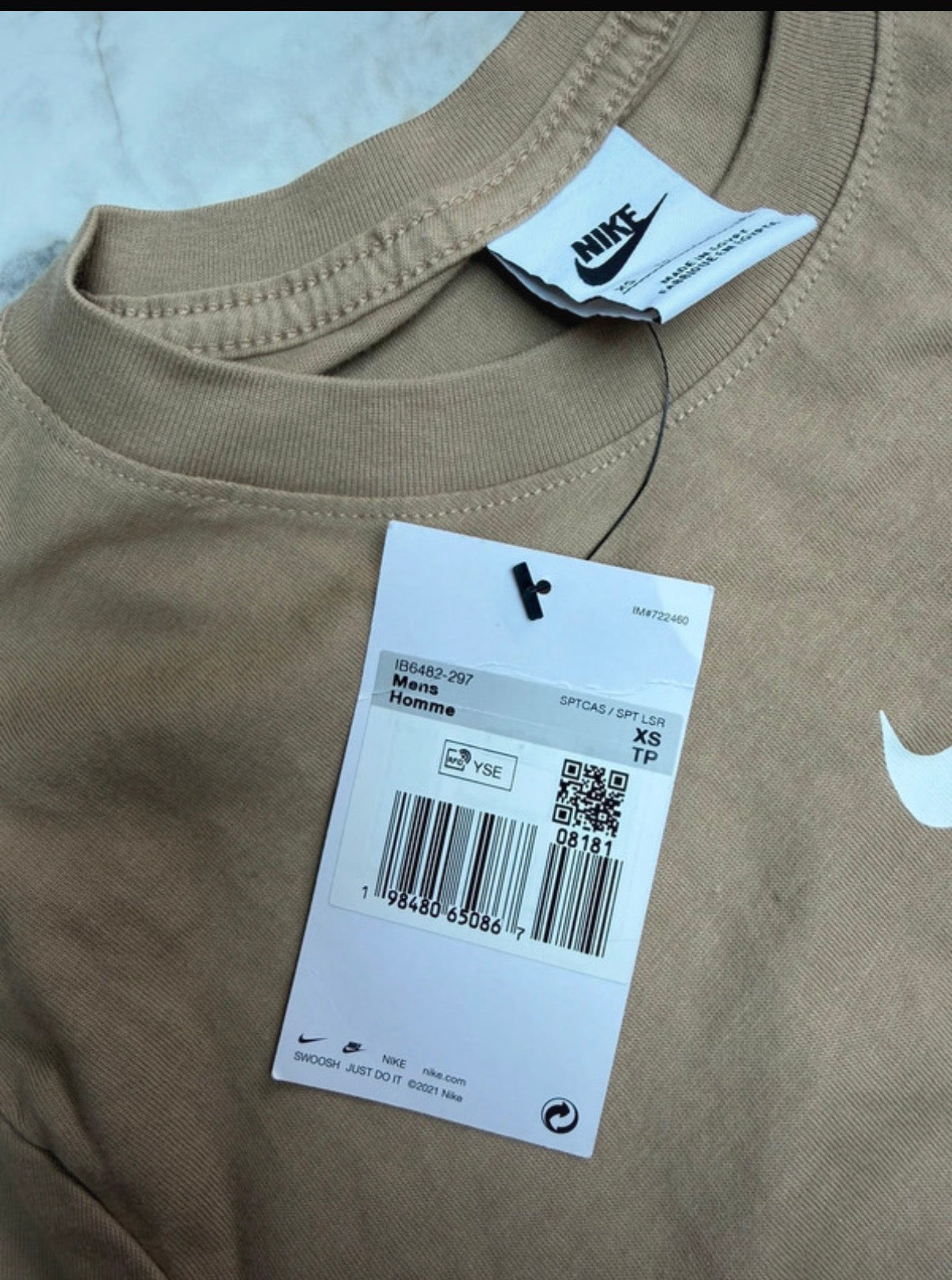 Nike Men’s Beige Logo Graphic Print Crew Neck Short Sleeve T-Shirt XS