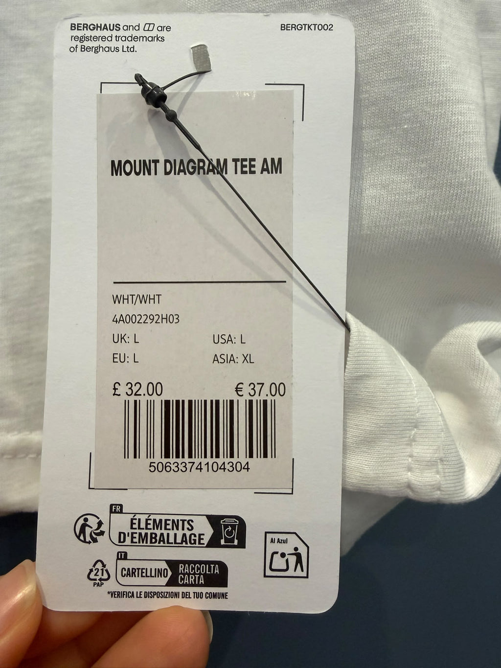 Berghaus Men’s Mount Diagram Tee AM White Graphic Logo Crew Neck T-Shirt L