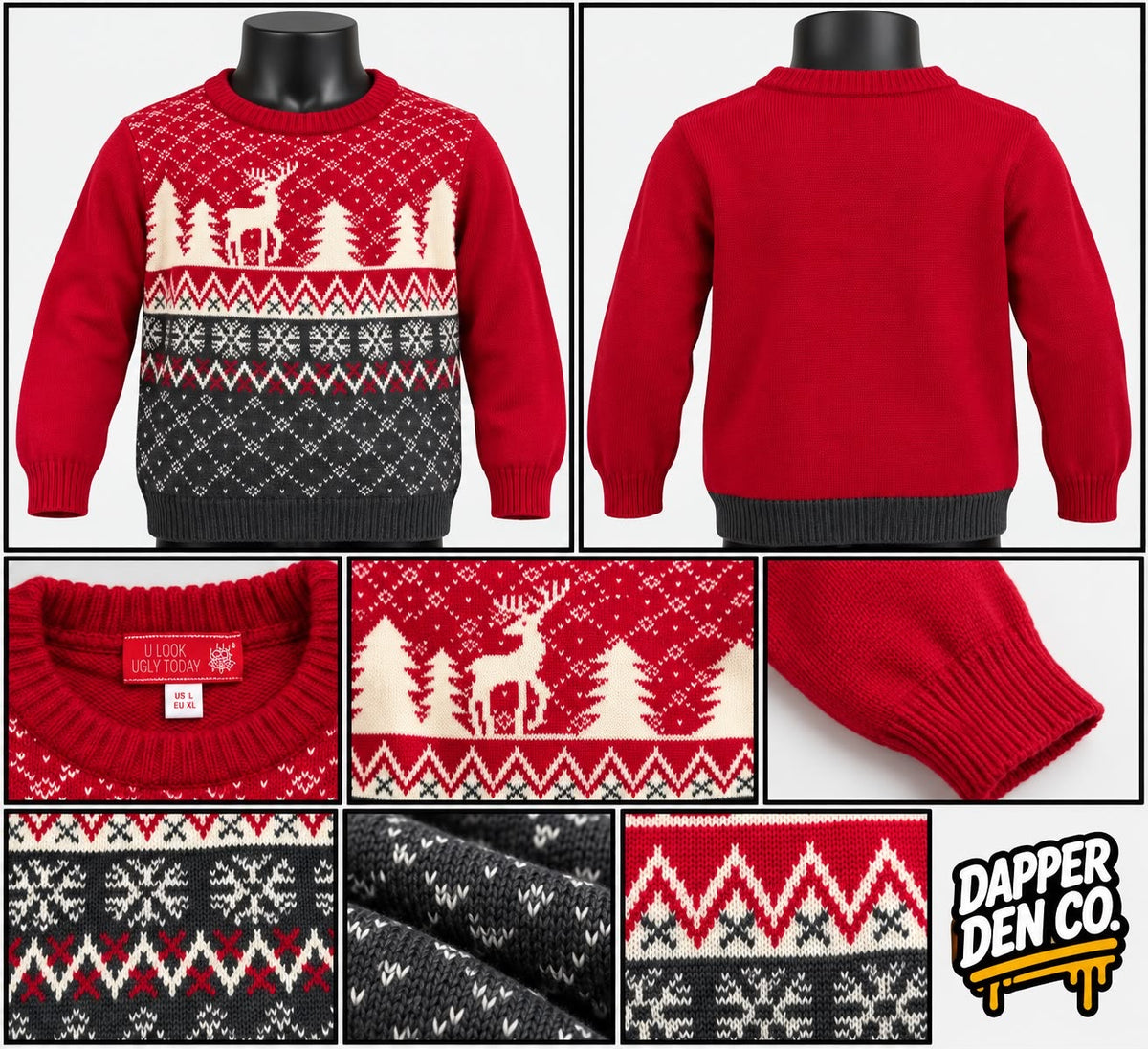 Adults XL Christmas Fair Isle Knit Cotton Pullover Jumper Red Size XL
