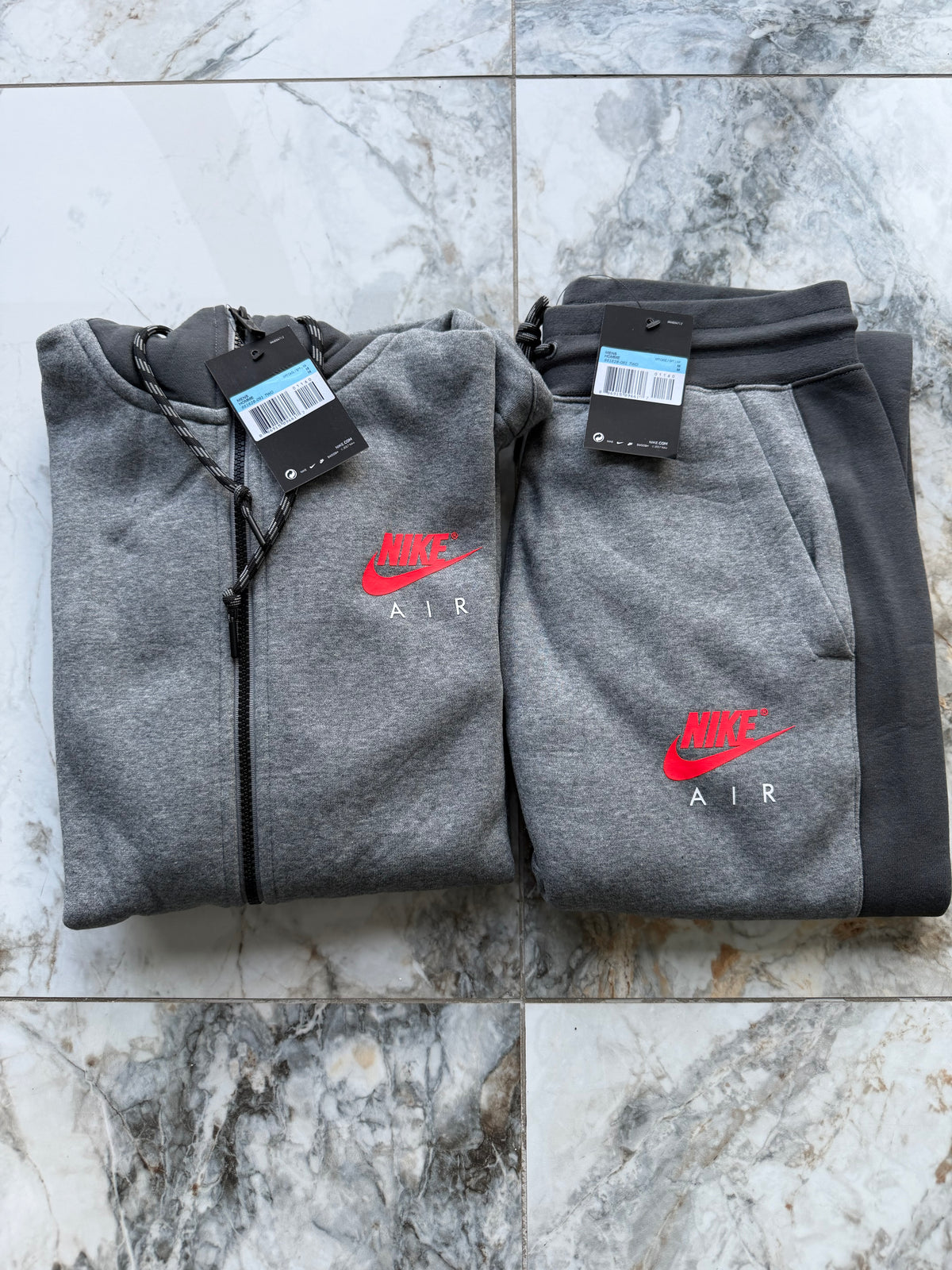 Nike Air Men's 2pc Hoodie & Track Pants Tracksuit Full Zip Pockets Grey Medium