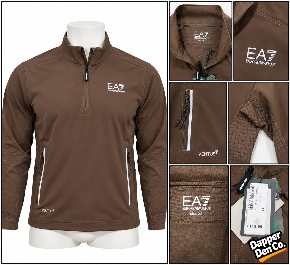 Emporio Armani EA7 Men's Brown Ventus7 1/4 Zip Dri Fit XS