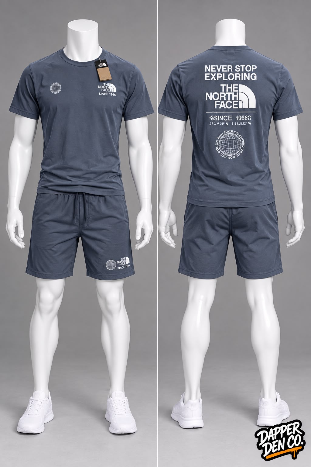 The North Face Logo Men's 2pc T-Shirt & Shorts Set Drawstring Grey S