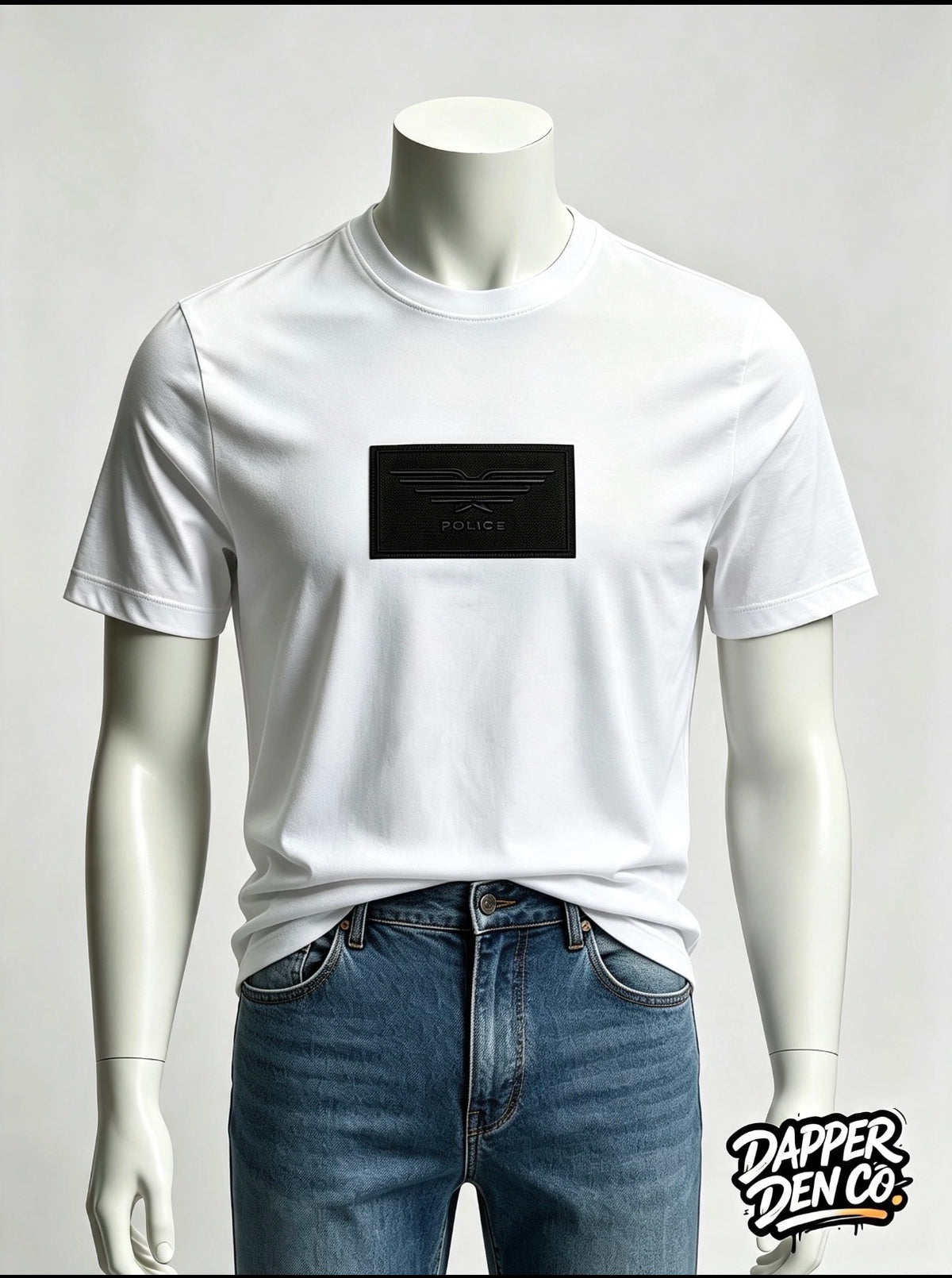 Police Men’s White Logo Crew Neck Short Sleeve Jersey Cotton T-Shirt S