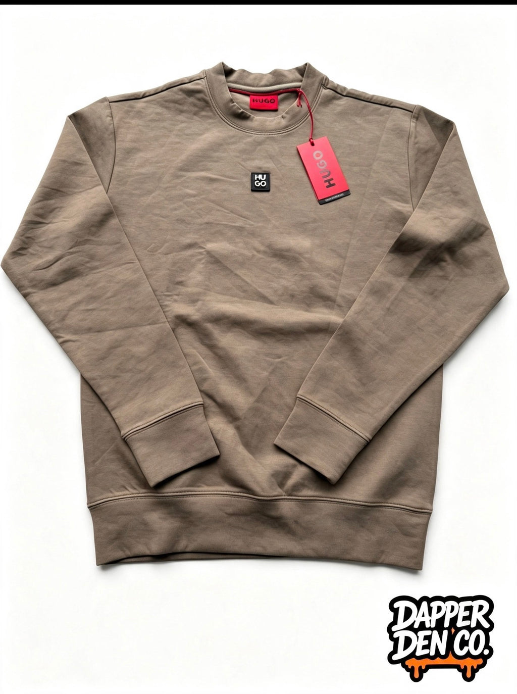 HUGO Men's Beige Crew Neck Pullover Logo Sweatshirt Size Medium 50533689