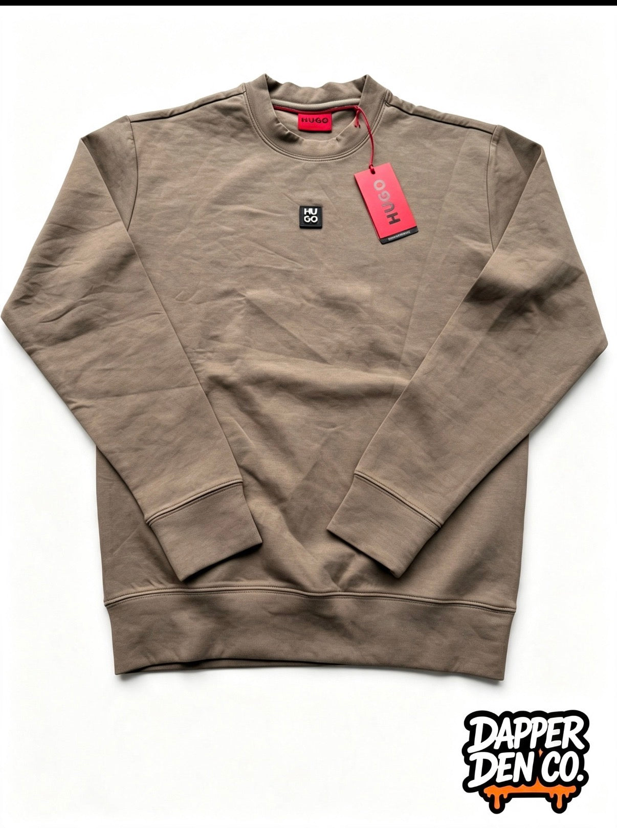 HUGO Men's Beige Crew Neck Pullover Logo Sweatshirt Size Medium 50533689