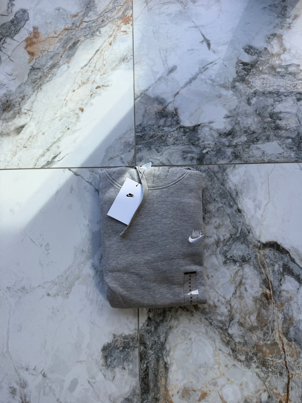 Nike Men's Grey Pullover Fleece Hooded Hoodie Logo Pockets Size Large