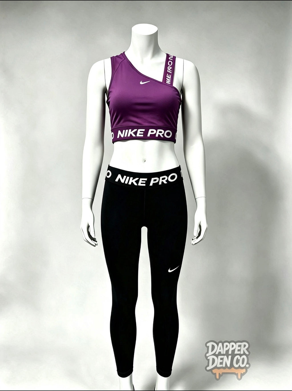 Nike Pro Dri-FIT Womens Black 2pc Crop Long Sleeve Top & Leggings Set XS