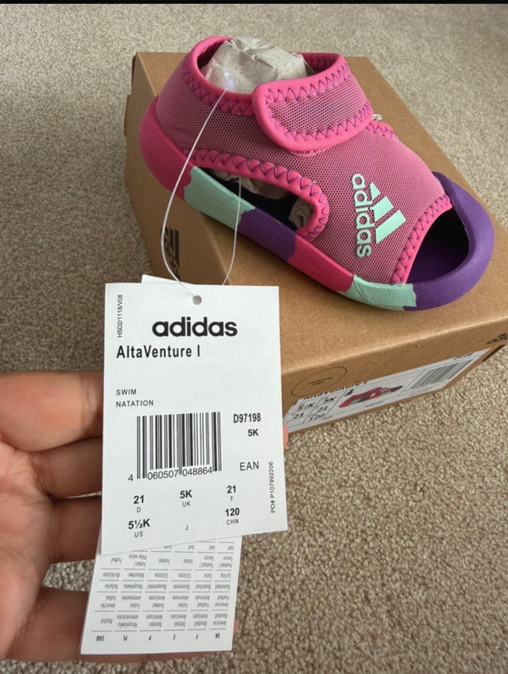 adidas AltaVenture I Baby Sandals Pink/Purple/Mint UK 5 EU 21 D97198