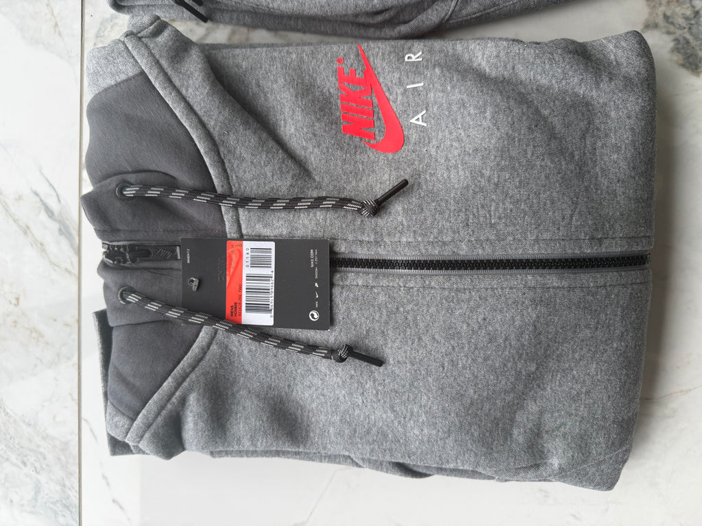 Nike Air Men's Full Zip Hooded Hoodie, Trousers &  Side Bag Tracksuit Set Grey L